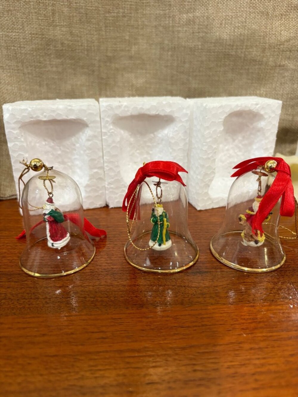Crystal Bell Glass Hanging Christmas Ornaments Set Of 3 Santa Claus Decorations